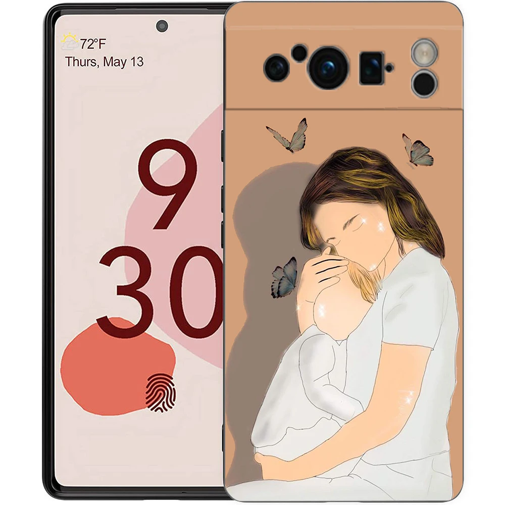 Funda de teléfono para Google Pixel 8, 7, 6 Pro, 8A, 7A, 6A, carcasa de TPU, silicona suave a prueba de golpes, cubierta negra para bebé, niña, mamá, familia - imagen 3