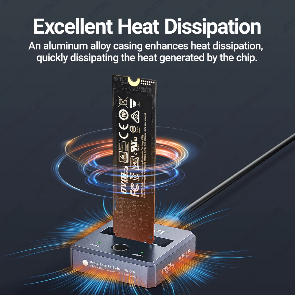 Lector JEYI M.2 SSD, NVMe y SATA a USB-C PCIe SSD estación de acoplamiento USB 3,2 adaptador de disco sólido de 10Gbps con protección de escritura - imagen 5