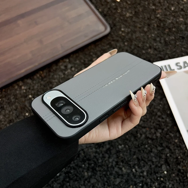 For Google Pixel 9 10 Pro XL, 9A Case ELVEV Light Luxury Line Pattern PU Leather TPU Edge Phone Cover