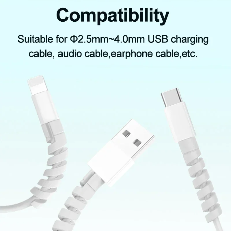 10 Uds. Protector de Cables de datos de silicona, tubo enrollador, Cable de carga de teléfono Flexible, cables enrolladores en espiral para cables de cargador USB de teléfono - imagen 4