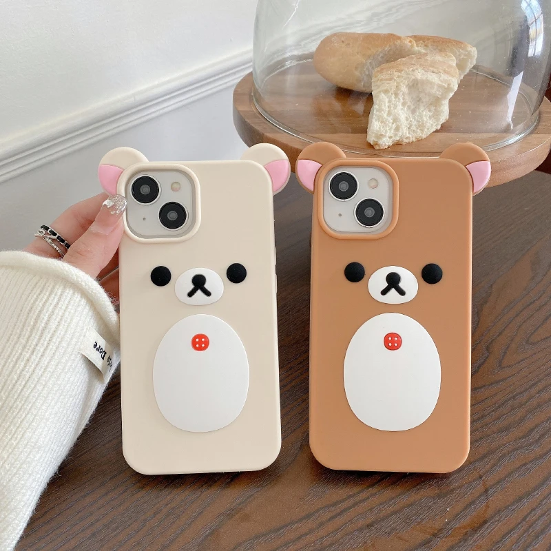 Funda de teléfono de lujo de Color sólido Rilakkuma de silicona suave a prueba de golpes para iPhone 16 Pro Max 14 11 12 13 15 Pro Max cubierta trasera de parachoques - imagen 2