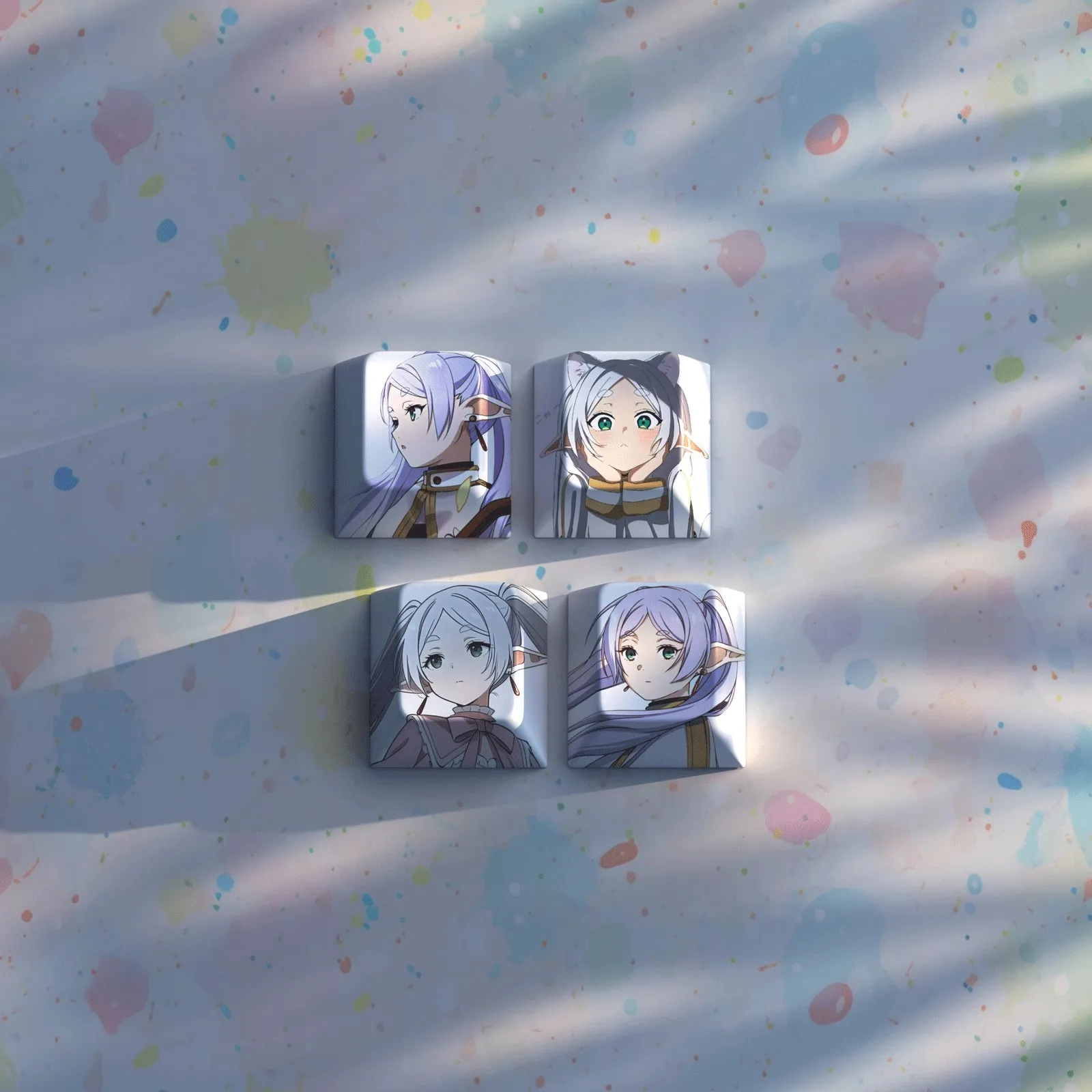 Juego de 4 teclas de teclas Frieren Beyond Journey's End, teclas de subcama de tinte PBT, perfil de cereza, teclas de juegos de dibujos animados de Anime para interruptor MX - imagen 5