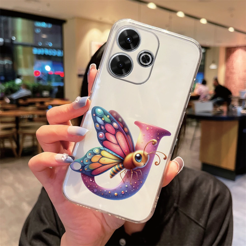Funda de teléfono bonita con letras de flores y mariposas coloridas para Xiaomi Redmi 13, 13X, 4G, 6,79 ", funda suave de silicona transparente para mujer - imagen 5