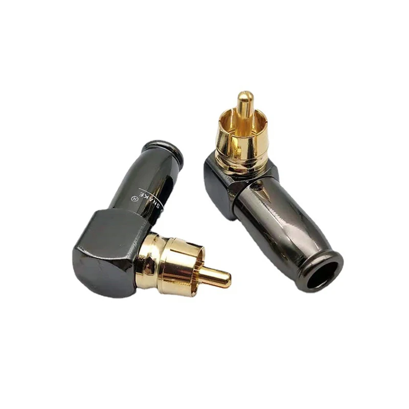 1/2 pares de 90 grados Snake King RCA pistola en forma de L negro chapado en oro ángulo recto RCA macho enchufe Audio Video conector soldadura - imagen 5
