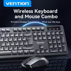 Vention Juego de teclado y ratón inalámbricos Vention Office Home, compatible con ordenador inglés y español, Kit de cubierta para ratón y teclas para juegos de oficina y negocios