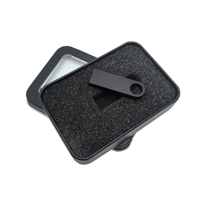 Mini unidad Flash USB 2,0 de Metal negro con logotipo de estudio personalizado, caja de Metal con ventana transparente, 4GB, 8GB, 16GB, 32GB, 64GB, 128GB - imagen 2