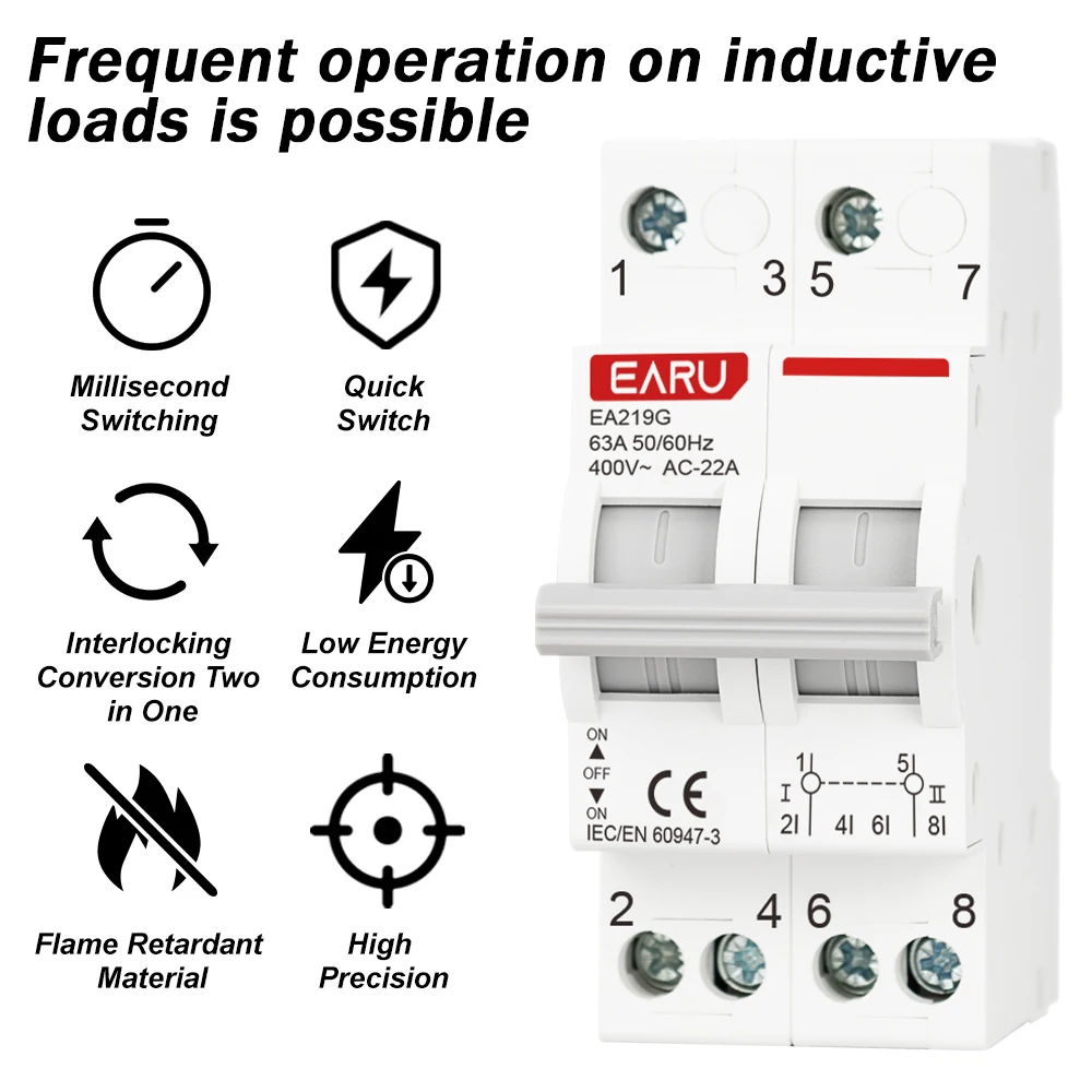 1P 2P 3P 4P 40A 63A Din Rail Modular MTS Doble potencia interruptor de transferencia Manual AC aislamiento interruptor de disco disyuntor - imagen 5