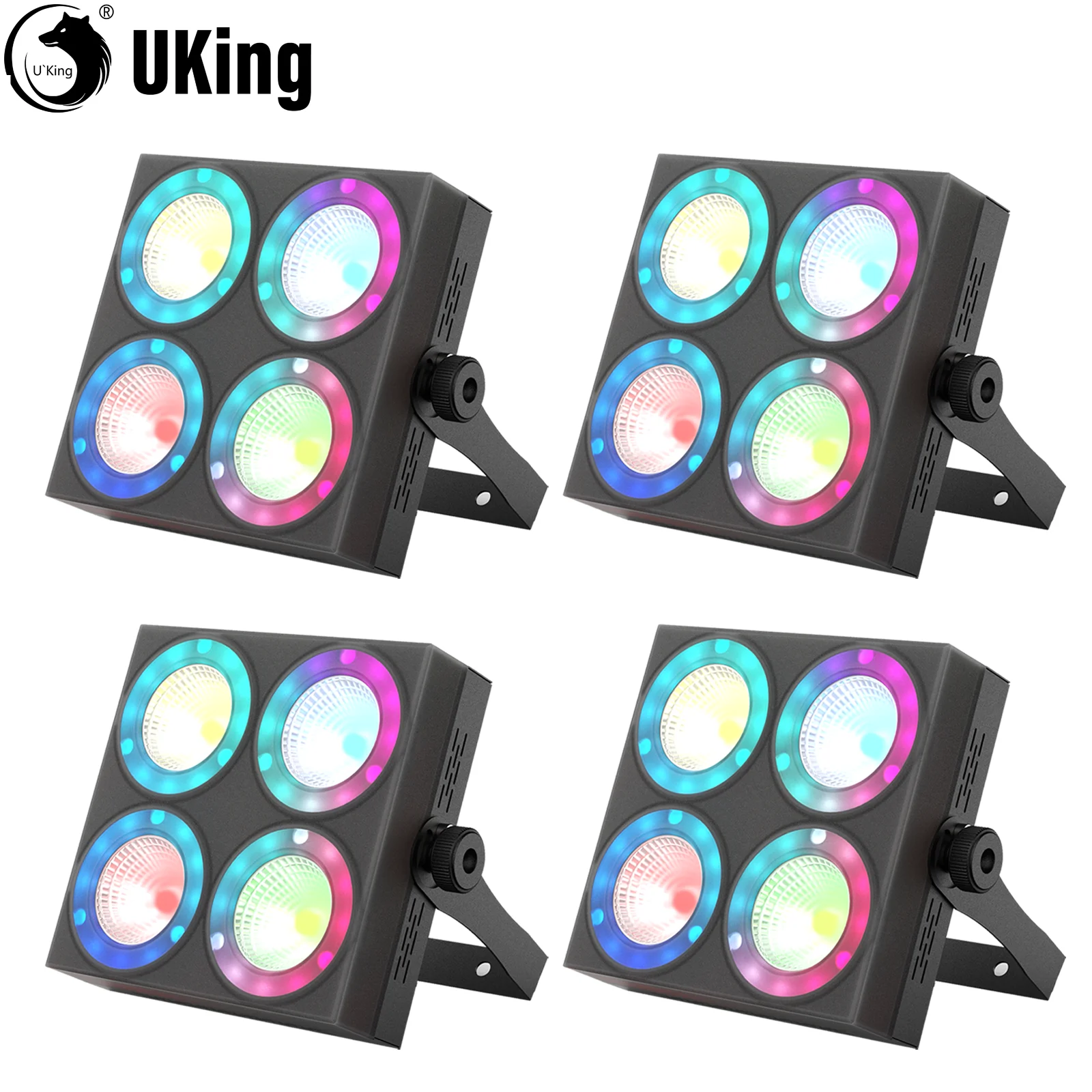 U'King 4 Uds 80W cuadrado 4 ojos RGBW luz Par LED con tira de luz DMX512 luces de pared luz de escenario para Bar KTV fiesta de boda - imagen 2