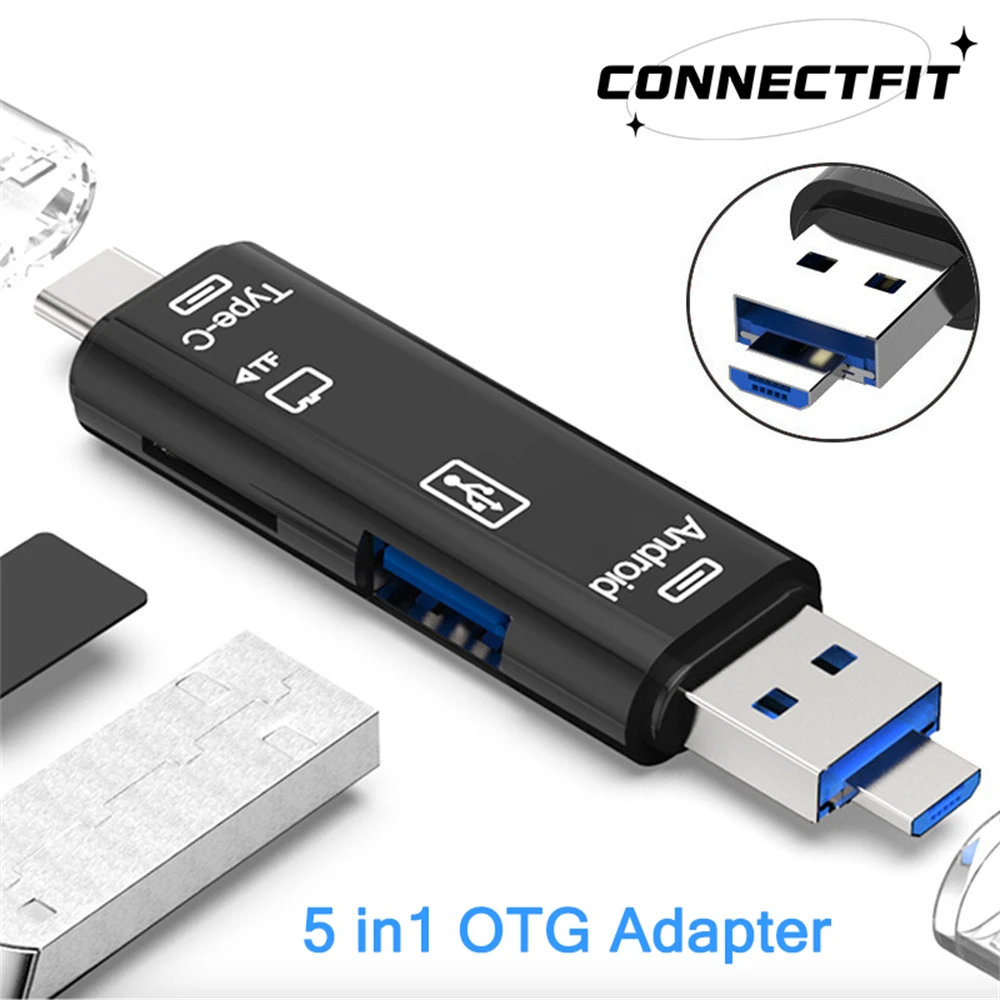 Lector de tarjetas OTG 5 en 1, USB Micro multifunción, unidad Flash de memoria SD TF para Macbook, Android, teléfono, ordenador, adaptador tipo C - imagen 2