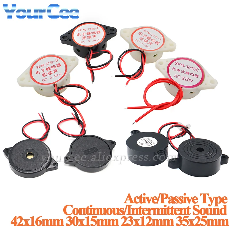 SFM-27 SHD4216 alarma zumbador electrónico alarma de pitido sonido continuo/intermitente DC 3-24V 12V alto decibelio para Arduino coche furgoneta