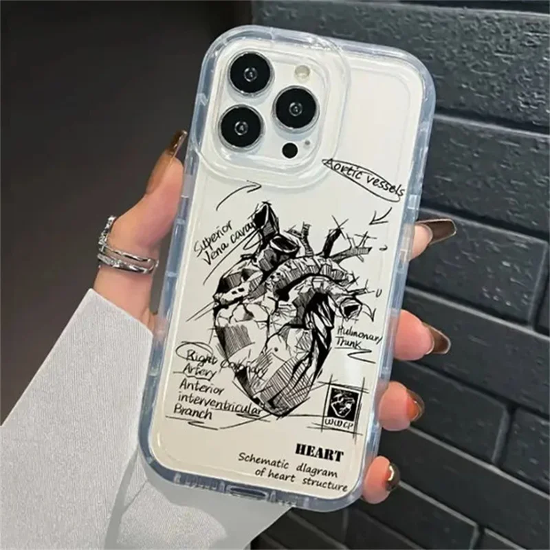 Funda de teléfono transparente con forma de corazón de fórmula para iPhone 16 11 12 13 14 15 Pro Max Mini Plus XS X XR Max 7 8 SE 3 Airbag cubierta anticaída - imagen 4
