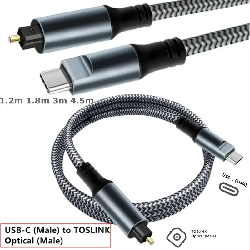 1,2 m 1,8 m 3 m 4,5 m USB-C macho a fibra óptica TOSLINK macho admite salida de Audio Digital en dispositivos USB-C SPDIF