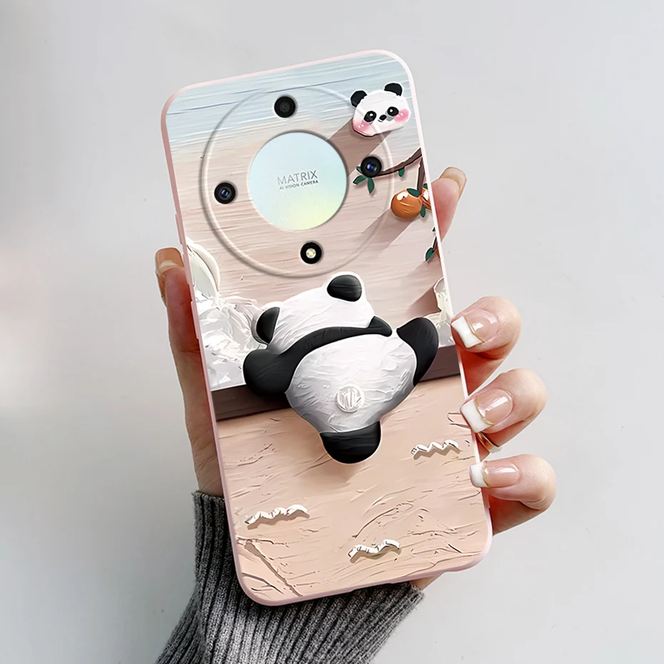 Un teléfono celular rosa con un oso panda