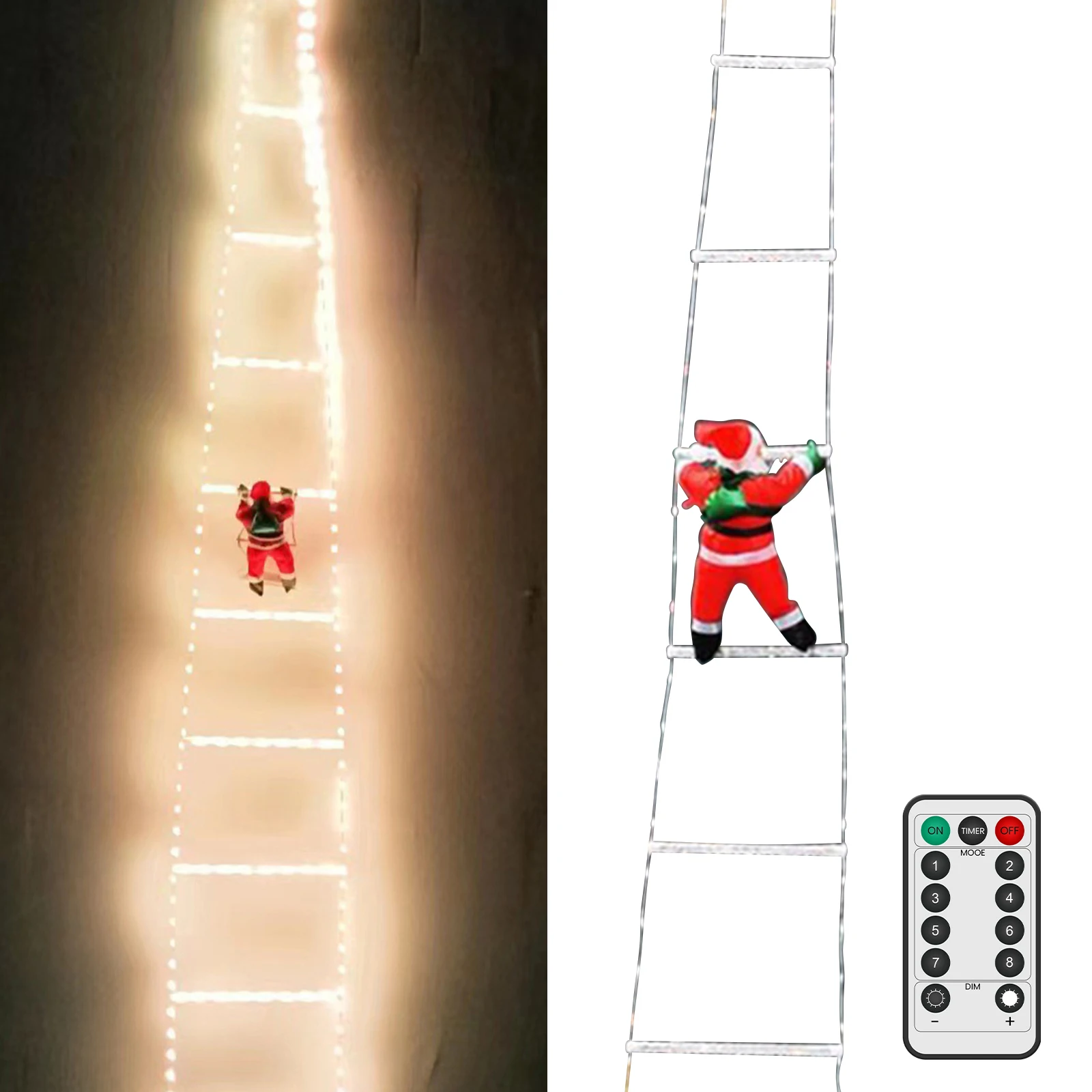 Papá Noel con Control remoto para escalar en escalera de cuerda, adorno navideño para interiores, decoración para exteriores, luces LED impermeables de Navidad - imagen 3