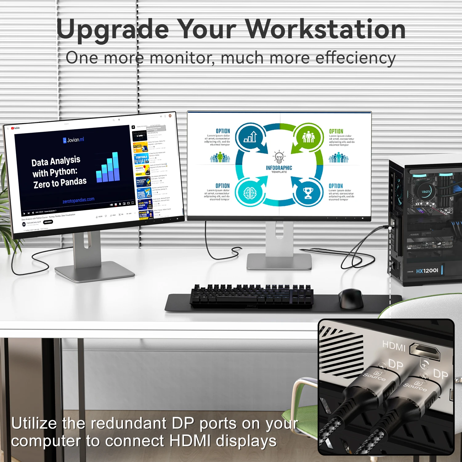 Convertidor 2,1 Compatible con DisplayPort a HDMI, Cable DP1.4 a HDMI 8K @ 60Hz 4K @ 120Hz HDR para escritorio, portátil, PC, TV, Monitor, proyector - imagen 5
