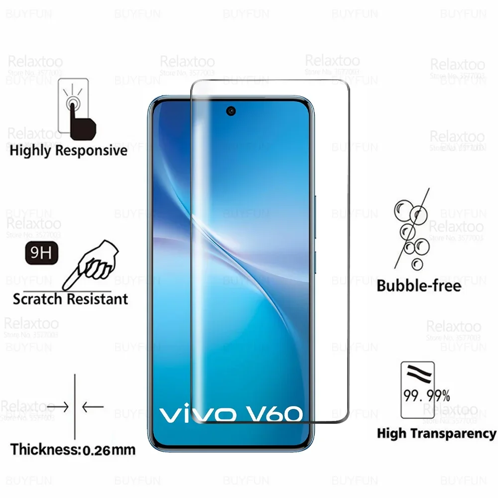3 uds vidrio Protector templado curvo para Vivo V60 VivoV60 Vovo Vovi V 60 60V 5G Global 2025 6,77 ''Protector de pantalla película armadura - imagen 2