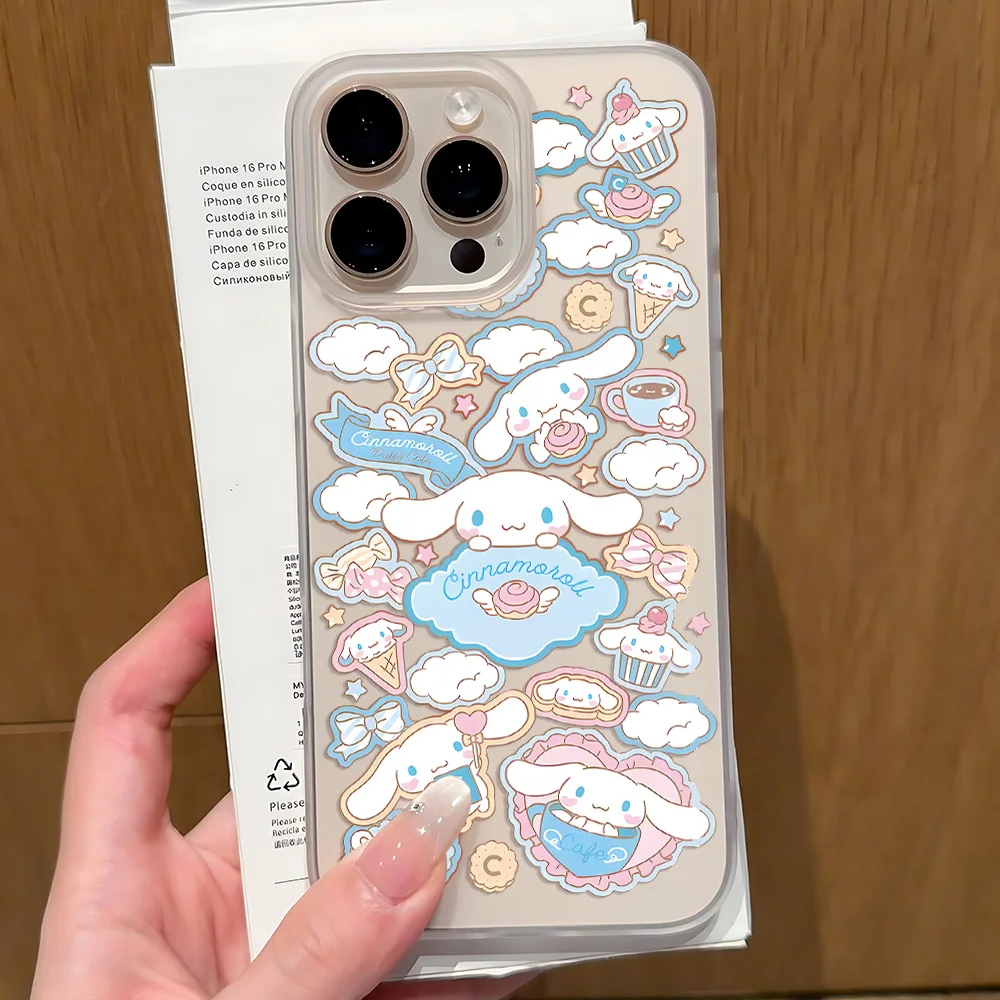 Bonita funda de teléfono Cinnamoroll mate transparente esmerilada a prueba de golpes para IPhone 16 15 14 Plus 13 12 11 8 Pro X XR Max 7 8 Plus