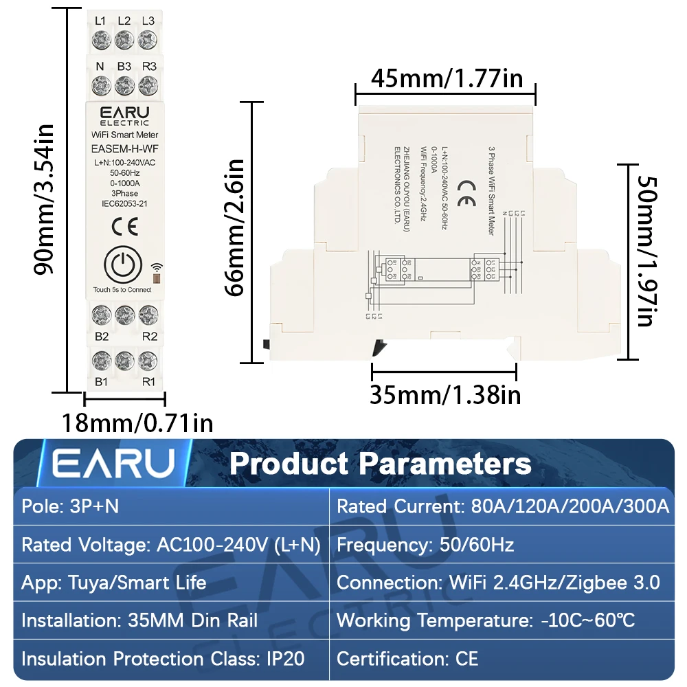 Medidor de energía inteligente Tuya WiFi ZigBee con 3 abrazaderas CT para sistema Solar fotovoltaico, consumo de producción de energía, monitoreo bidireccional - imagen 3