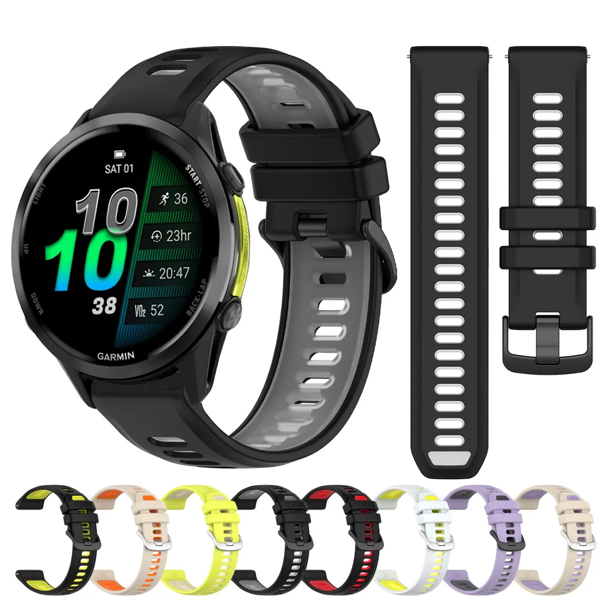 Correa oficial de silicona de dos tonos para Garmin Forerunner 970 965 955 945 935 745, Correa deportiva, Correa de repuesto