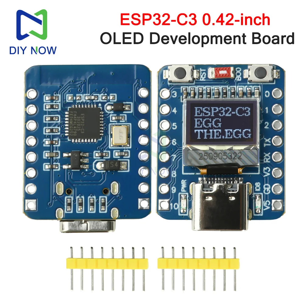 ESP32-C3 Placa de desarrollo Wi-Fi y Bluetooth de 2,4 GHz con pantalla OLED integrada de 0,42 pulgadas y antena cerámica, tipo C
