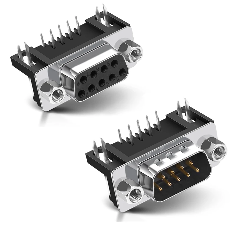 1 Uds DR9 pin curvo hembra/macho cabeza horizontal enchufe DR-9S aguja doblada de 90 grados/puerto serie asiento hembra RS232 DB9 - imagen 2