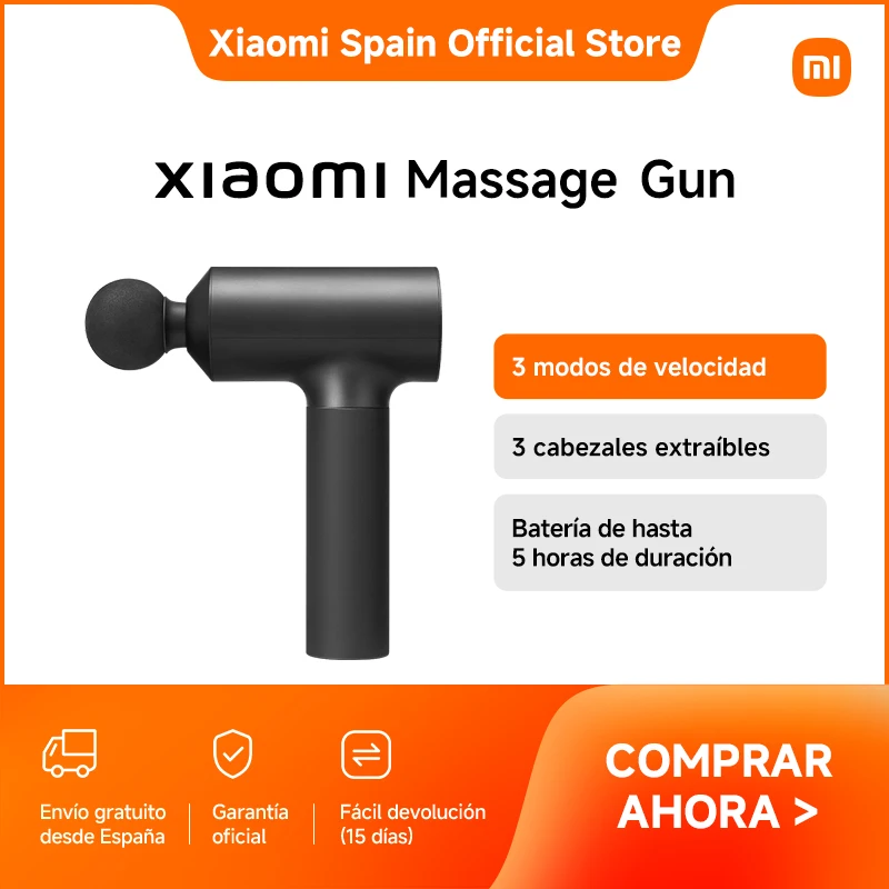 Oficial | Xiaomi Massage Gun, 3 modos de velocidad,  3 cabezales extraíbles, Batería de hasta 5 horas de duración