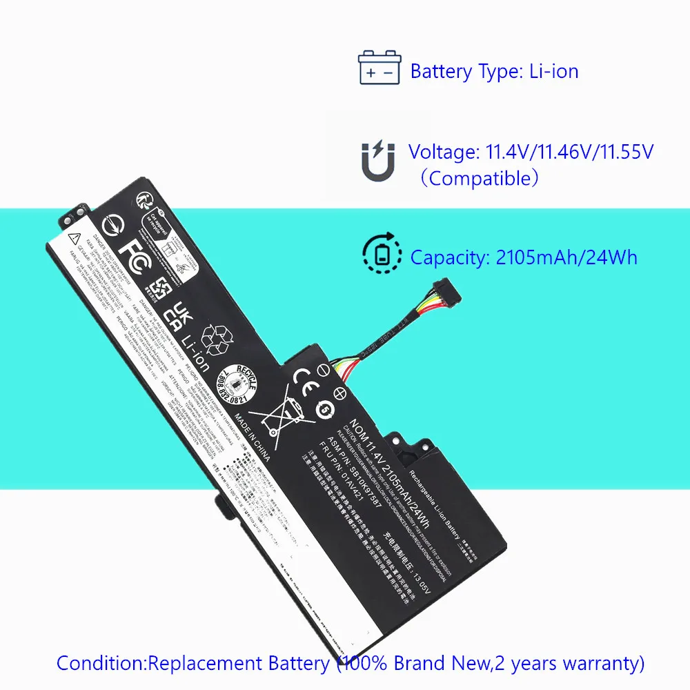 01AV420 batería del ordenador portátil para Lenovo ThinkPad T480 T470 A485 A475 TP25 01AV421 01AV419 01AV489 SB10K97578 SB10K97576 SB10K97577 - imagen 3