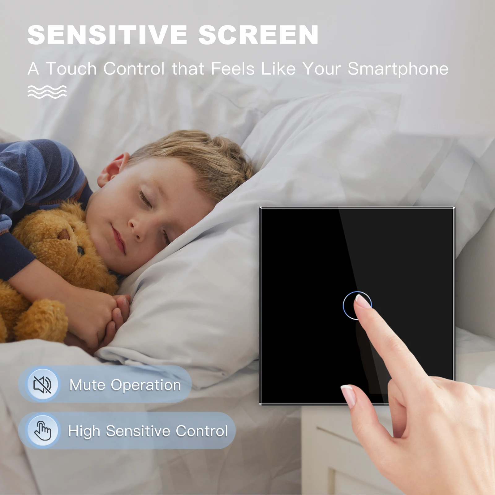 BSEED 1/2/3 interruptor de pared táctil con enchufes franceses USB tipo C interruptores con Sensor Led de 1 vía Panel de vidrio retroiluminación azul - imagen 2