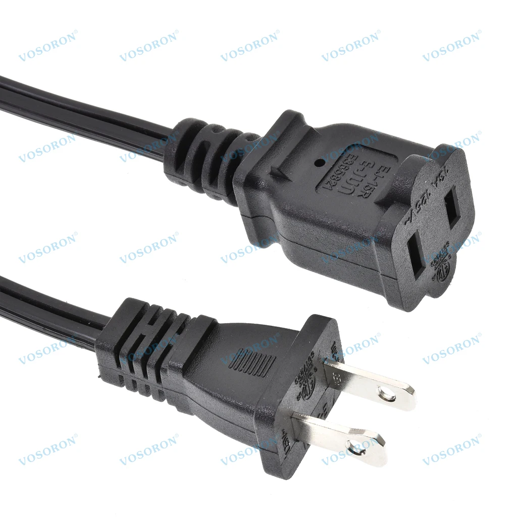 Cable de extensión de alimentación de CA de EE. UU., cable de extensión polarizado de 2 clavijas macho a hembra para Nema 1-15P a 1-15R 0,6 M - imagen 4