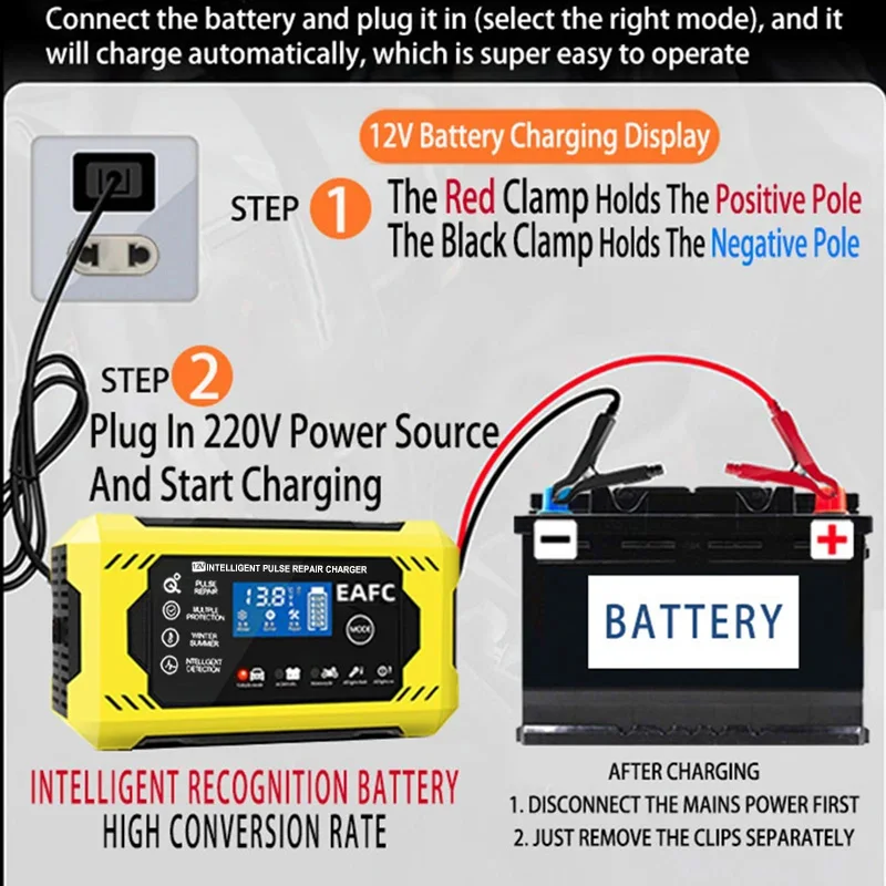 Cargador Inteligente 6A 12V Plomo-Ácido Coche y Moto – LCD - imagen 3