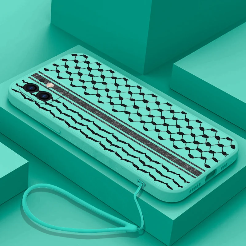 Hattah Keffiyeh funda de teléfono para iPhone 15 14 13 12 11 Pro Max Mini X XR XSMAX 8 7 6S Plus funda de silicona suave con correa de mano - imagen 4