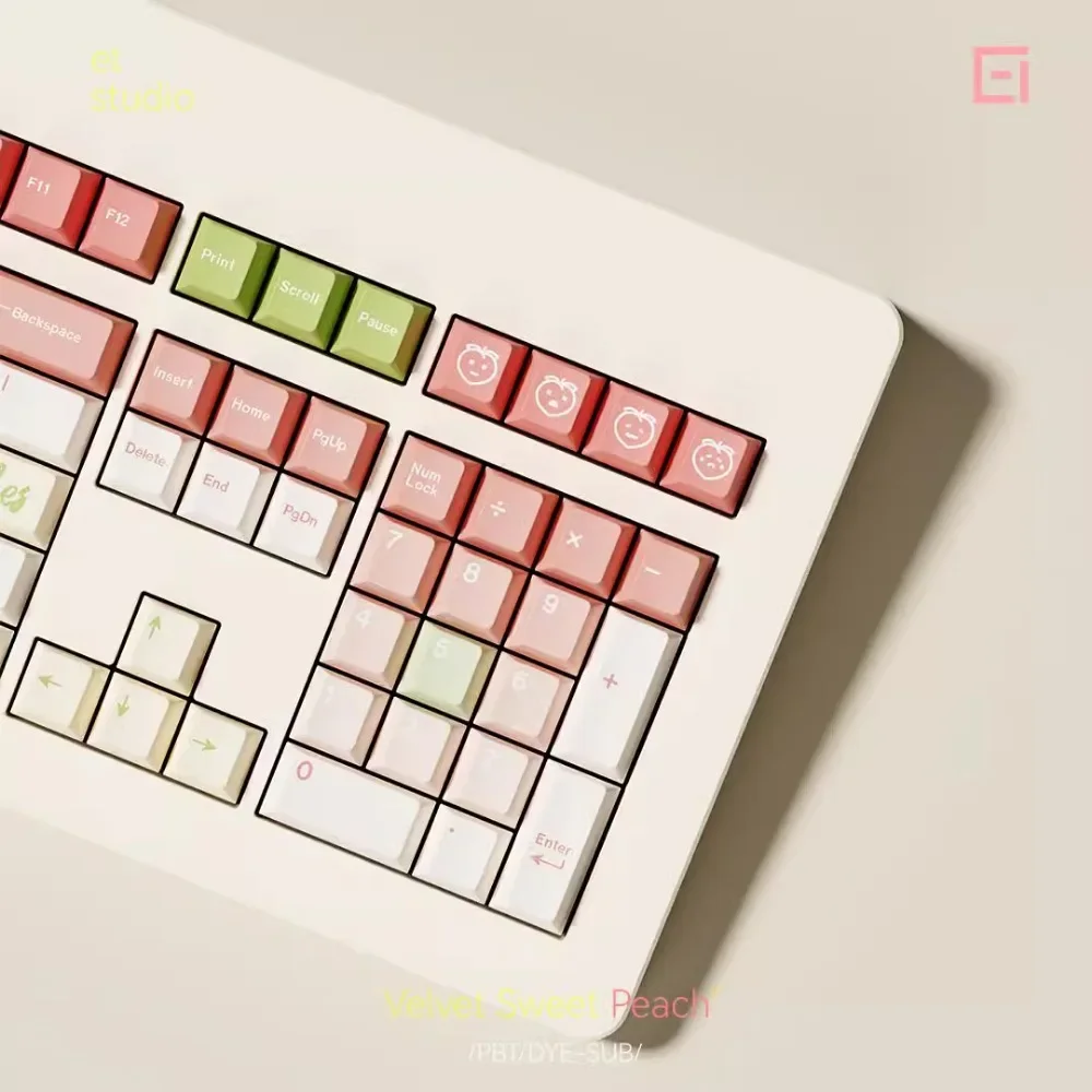 Teclas con tema de melocotón dulce de terciopelo, 140 teclas, sublimación térmica PBT, perfil de cereza, accesorios de teclado mecánico para juegos personalizados - imagen 4