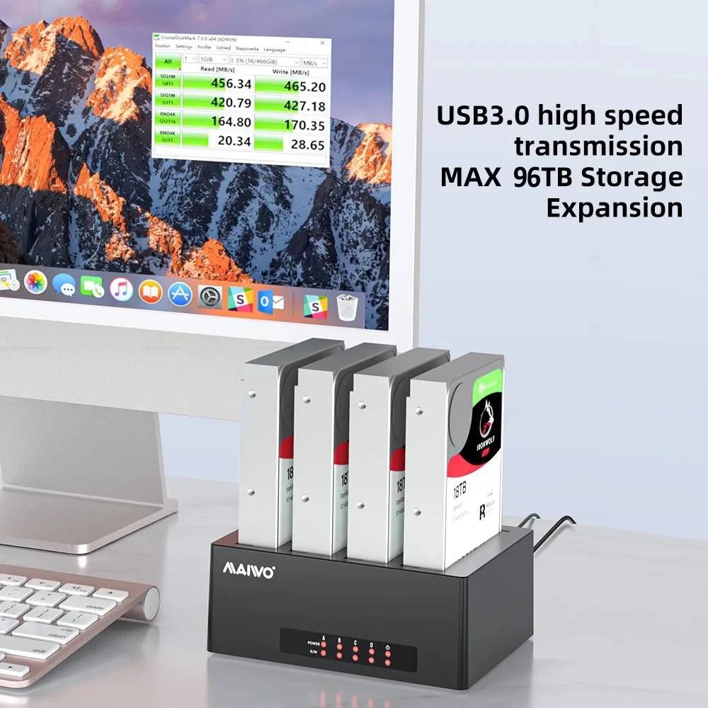 Estación de acoplamiento para disco duro MAIWO, acoplamiento SATA de 4 compartimentos a USB 3,0 HDD para caja de unidad SATA externa HDD/SSDStation de 2,5/3,5 pulgadas - imagen 3