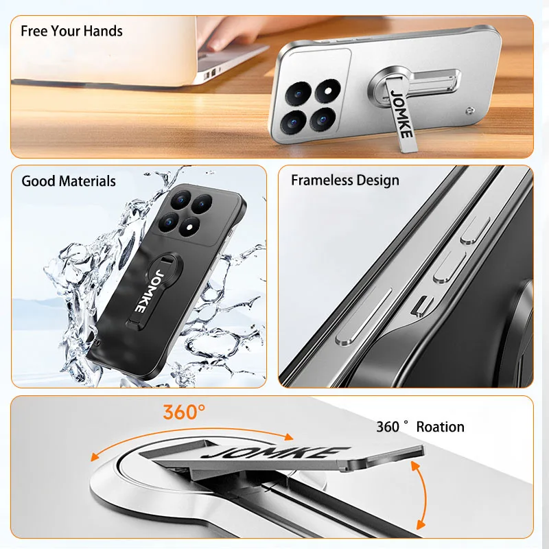 Funda ultrafina sin marco con pintura metálica de lujo para Xiaomi Poco X6 Pro F6 F5 Pro, fundas de teléfono con soporte giratorio para PC dura - imagen 2