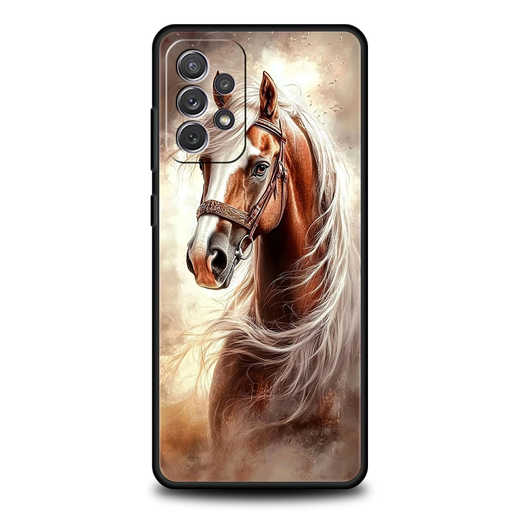 Funda de teléfono galoping con caballos blancos y negros para Samsung A15 A13 A35 A55 A51 A71 A41 A31 A21S A03S A05 A23 A25 A33 A53 A73 5G - imagen 4