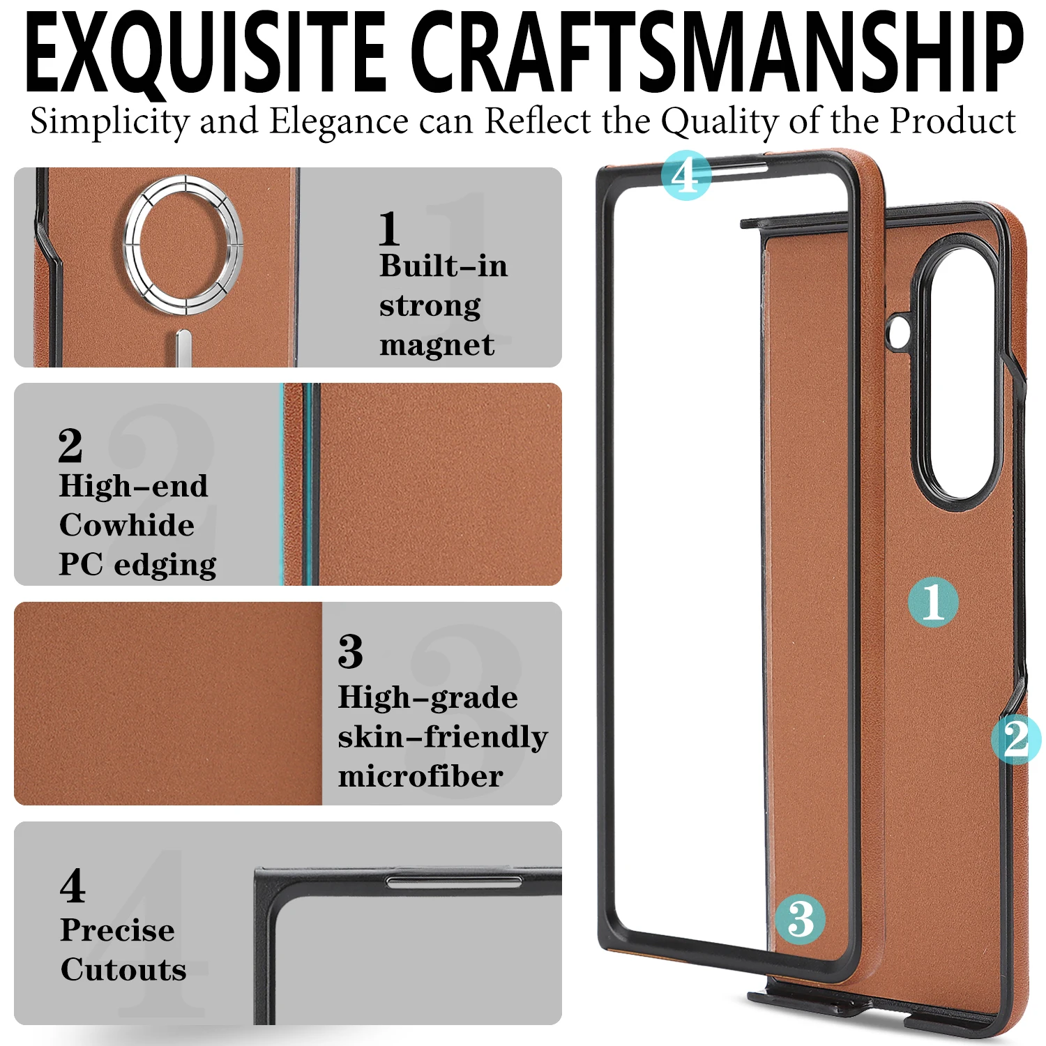 Funda magnética para Samsung Galaxy Z Fold 7 6 5 4 3, Funda de cuero suave mate con imán fuerte, Funda plegable a prueba de golpes Mag-safe - imagen 4