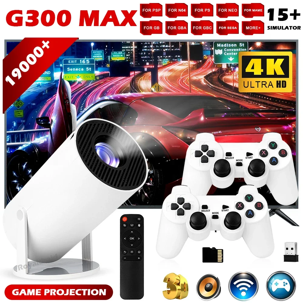 Nuevo proyector de juegos 3D G300 MAX consola de videojuegos Retro controlador inalámbrico 4K ULTRA-HD Plug and Play Android11 BT5.0 Home Cinem