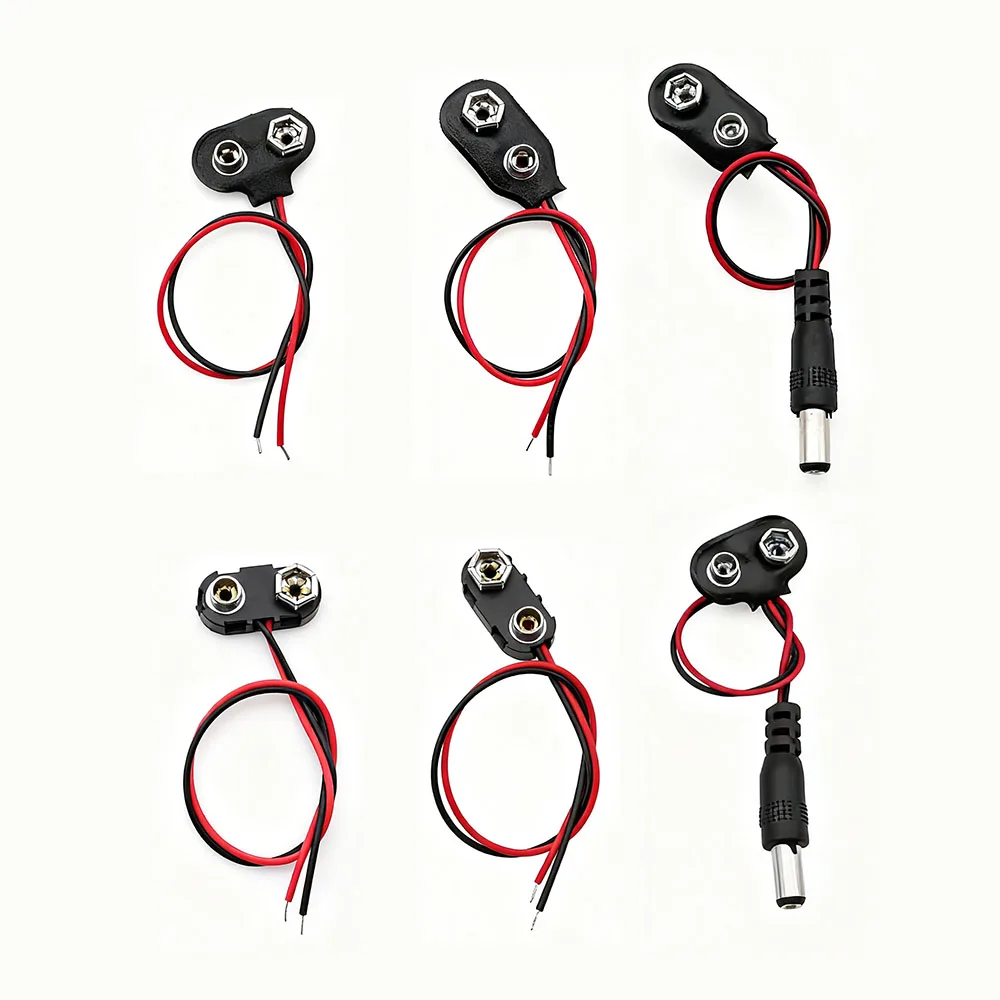 Conector de batería de 9V, 10 Uds., Clip de batería tipo I/T de 9 voltios, hebilla de carcasa suave/dura a presión con conexión de Cable rojo y negro 26AWG - imagen 2
