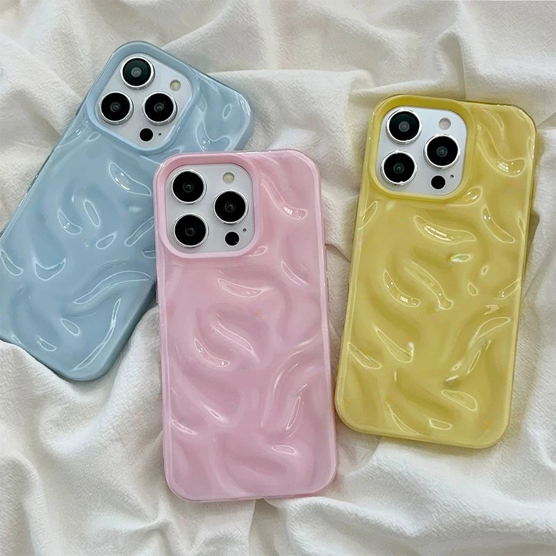 Funda de teléfono suave con diseño de pliegue ondulado de silicona suave de lujo para iPhone 16 17 Pro Max 15 Pro 14 13 12 11 Plus cubierta trasera de parachoques de caramelo - imagen 3
