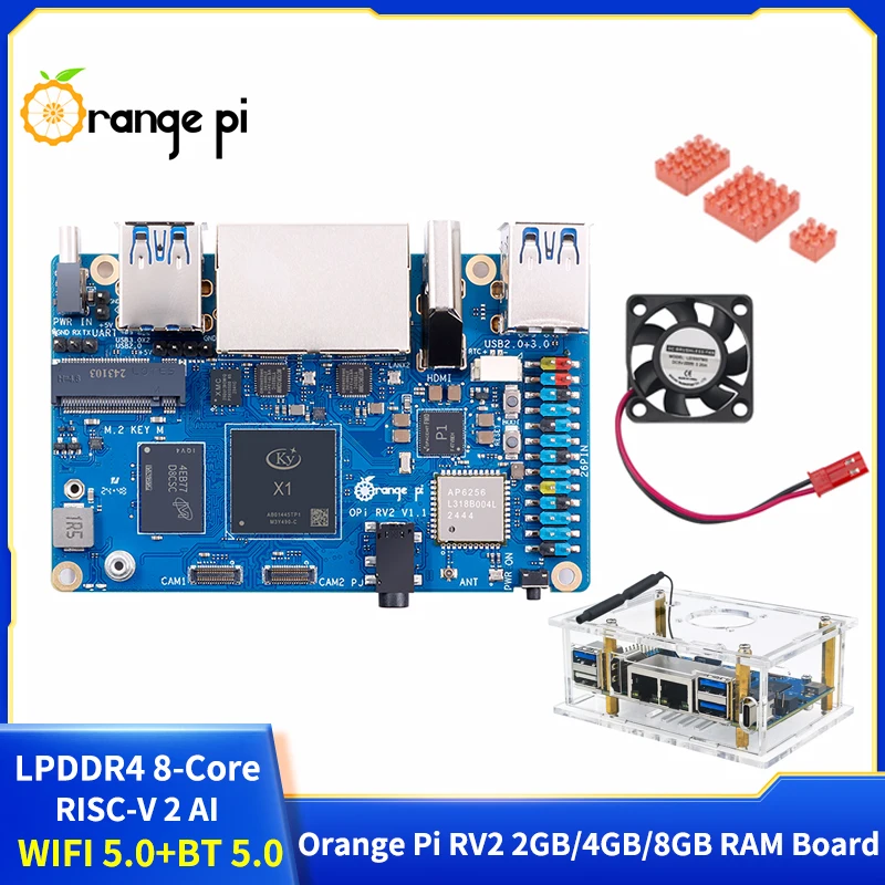 Orange Pi RV2 2GB/4GB/8GB RAM Board LPDDR4 8-Core TOPS AI CPU WiFi BT5.0 BLE M2 PCIE SSD Mini PC para Orange Pi RV2