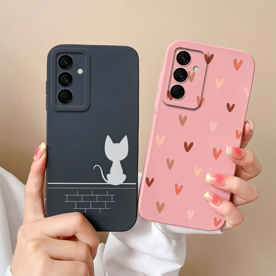 Funda de teléfono para Samsung Galaxy C55, cubierta trasera de protección de cámara de silicona líquida suave con Gato Negro para Samsung C 55