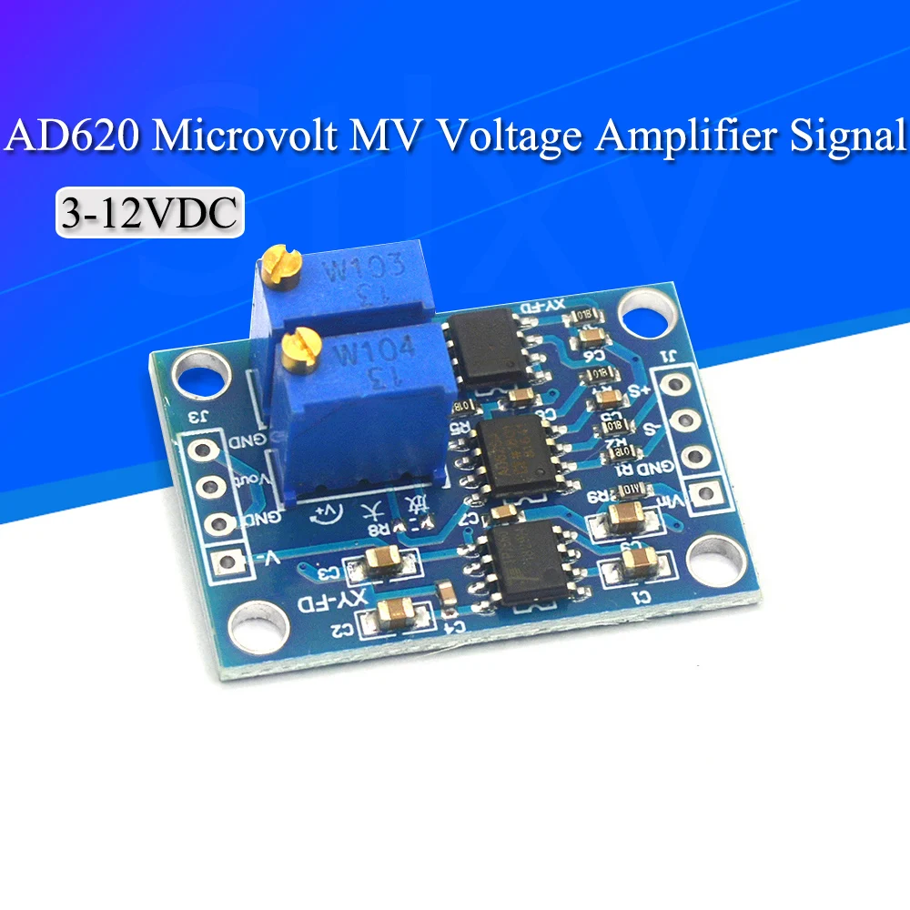 Stlxy 10/5/1 Uds AD620 microvolt MV amplificador de voltaje placa de módulo de instrumentación de señal 3-12VDC nueva llegada - imagen 2