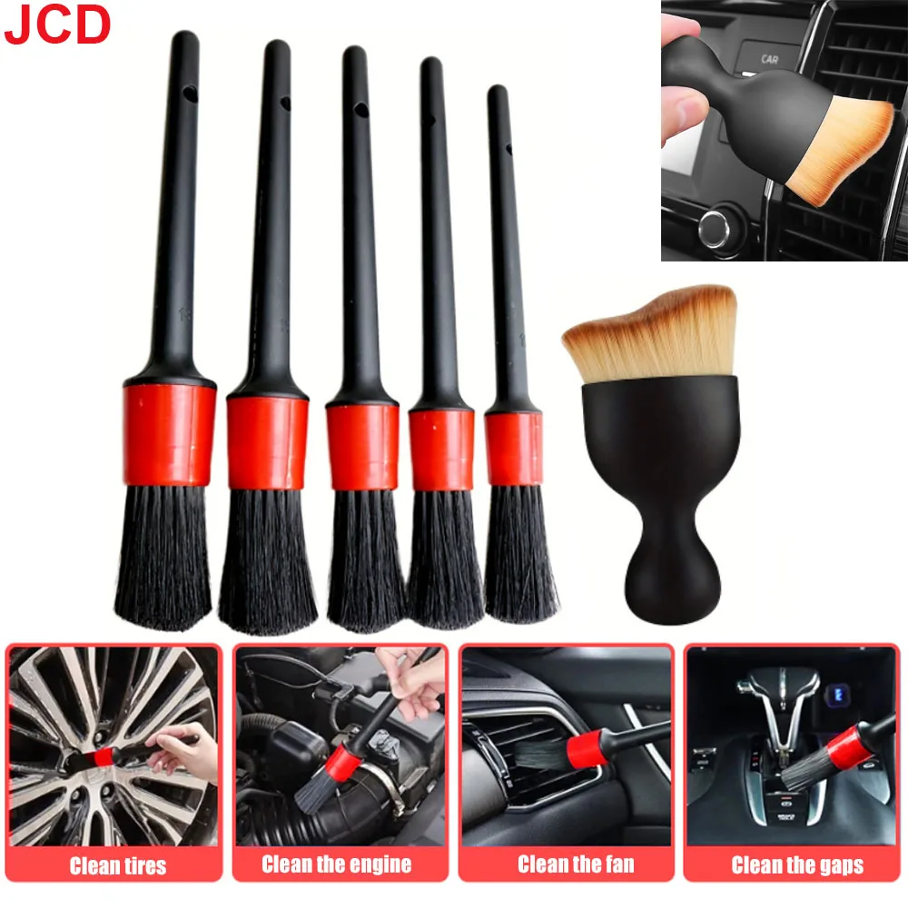 JCD Juego de 6 cepillos para detalles de cuidado de lavado de coches, para limpiar ruedas, rejillas de salpicadero y más cepillos de limpieza de automóviles, accesorios para automóviles