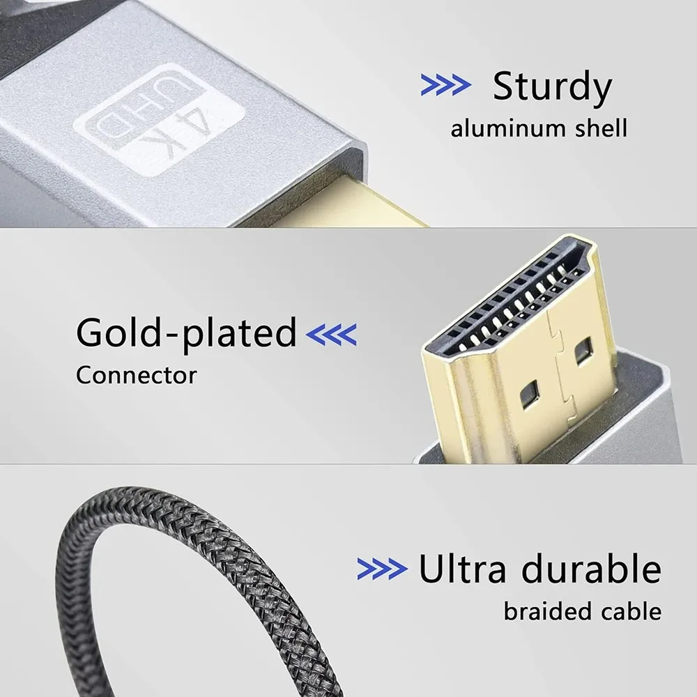 Cable trenzado de nailon 4K UHD para cámaras Gopro, ángulo izquierdo/derecho de 90 grados, Micro HDMI, compatible con HDMI, 0,5 m - imagen 3