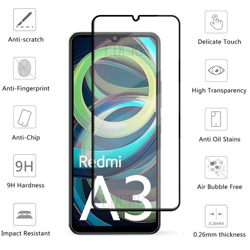 6 en 1 para Redmi A3 vidrio para Xiaomi Redmi A3 vidrio templado 9H pegamento de cubierta completa 9H Protector de pantalla para Redmi A 3 A3 lente de vidrio - imagen 3