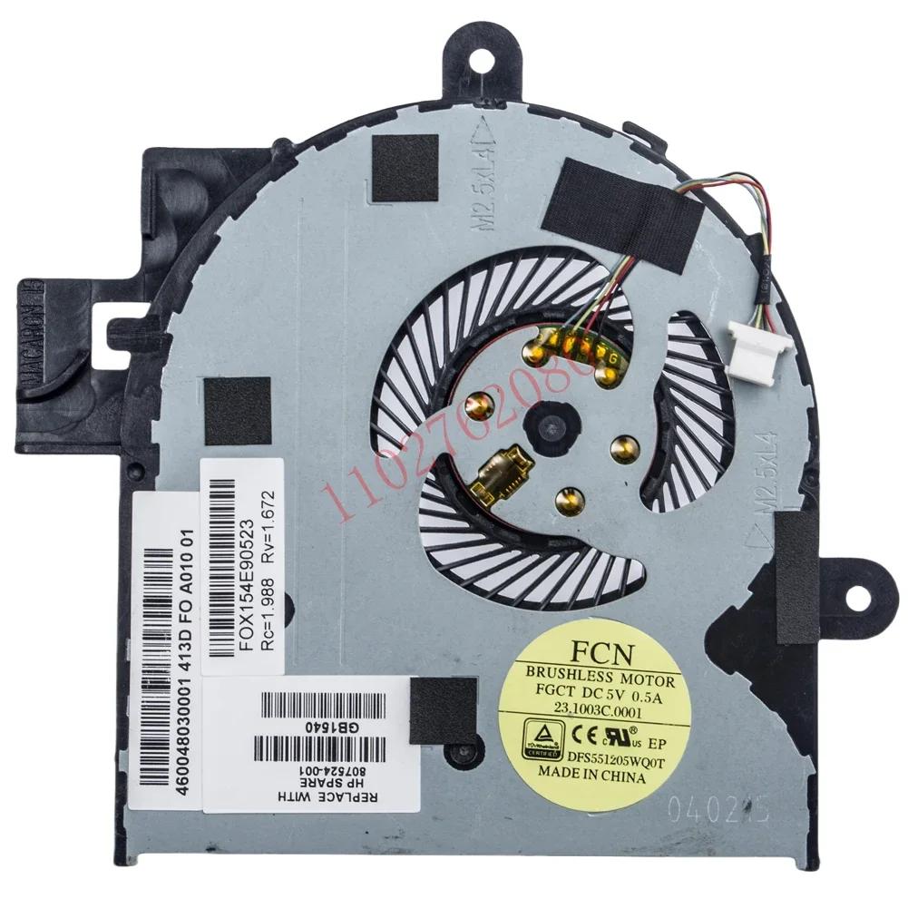 Ventilador de refrigeración de CPU de repuesto para HP Envy X360 15-bk M6-W M6-W010DX M6-W101DX M6-W102DX Series 4 pines 4 cables 807524 -001