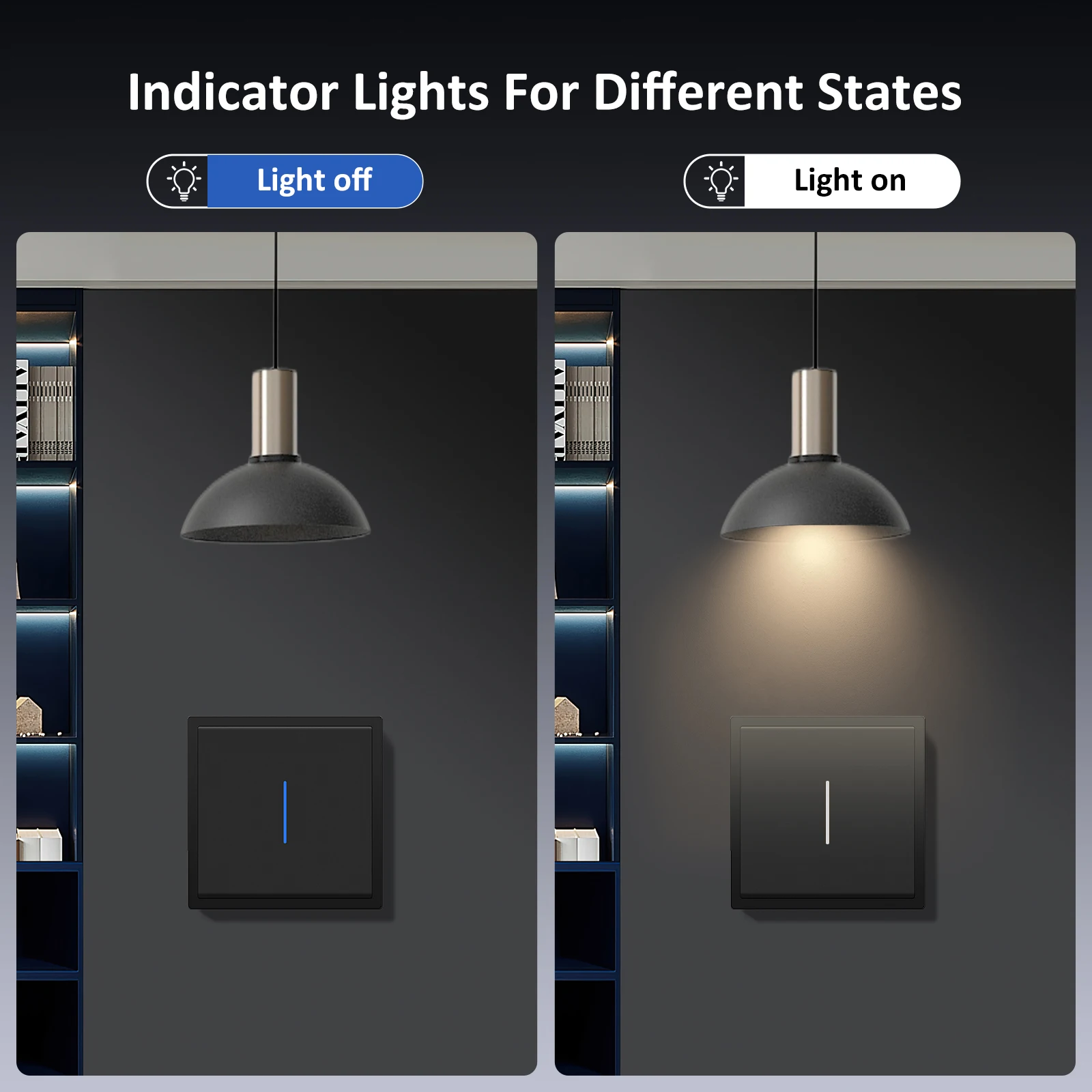 BSEED 1/2 interruptores de luz mecánicos con indicador Led para escaleras pasillo 10A marco de plástico blanco/negro/gris - imagen 5