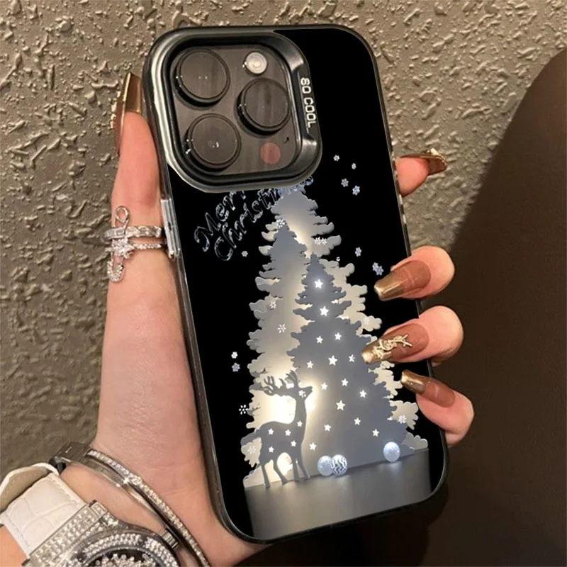 Funda de teléfono IMD electrochapada de alce y árbol de Navidad para Xiaomi Redmi 14C 13 12 Redmi Note 14 13 12 11 10 Pro Plus 12S 11S cubierta dura - imagen 2