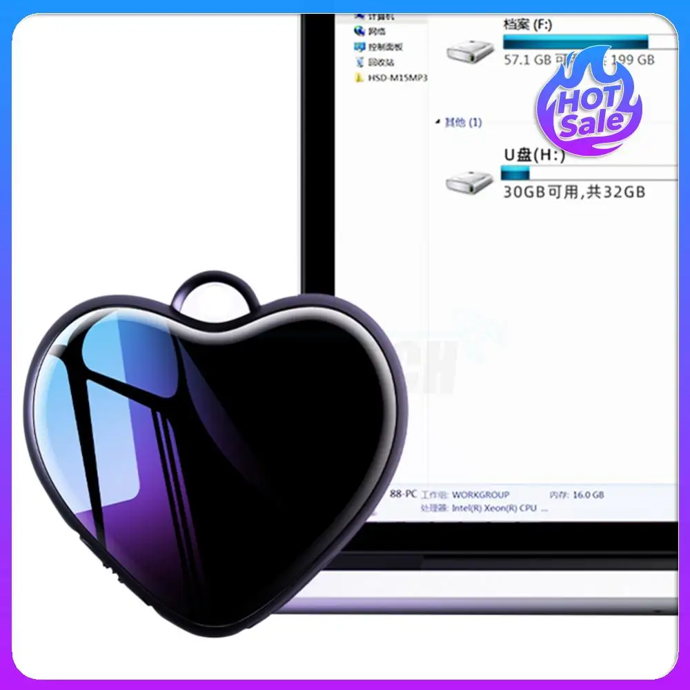 Grabadora activada por voz, reproductor de Audio pequeño en forma de corazón con auriculares, colgante de micrograbación para conferencias, reuniones, entrevistas - imagen 2