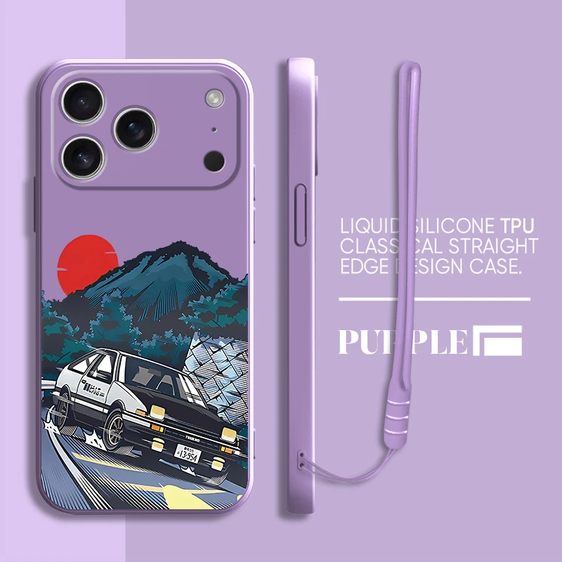 Funda de teléfono para Apple iPhone 16 14 15 Plus XS XR 11 12 13 Pro Max 16e 7 8 17 Air cubierta suave Anime iniciales D coche - imagen 5